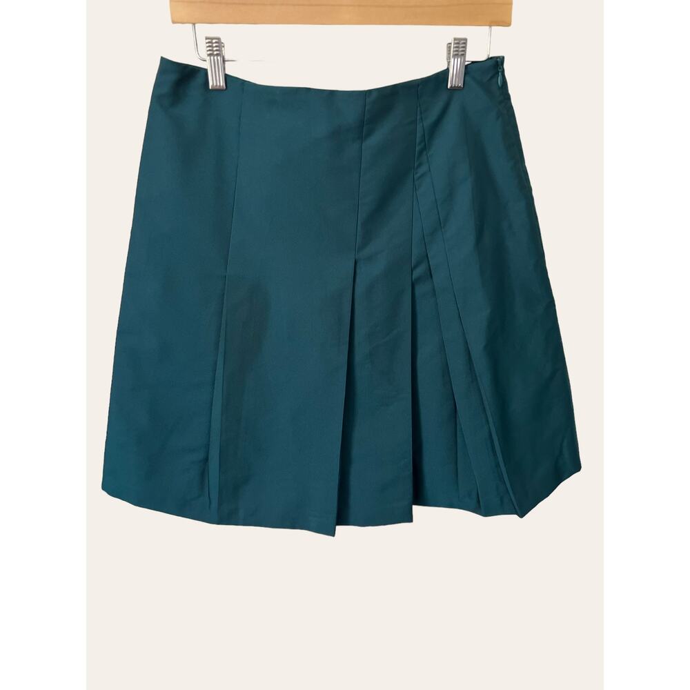 Akris Punto Turquoise Blue Pleated Silk A-Line Mini Skirt Size 8